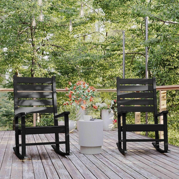 Flash Furniture Black All-Weather Outdoor Rocking Chair, 2PK 2-LE-HMP-2002-110-BK-GG - main